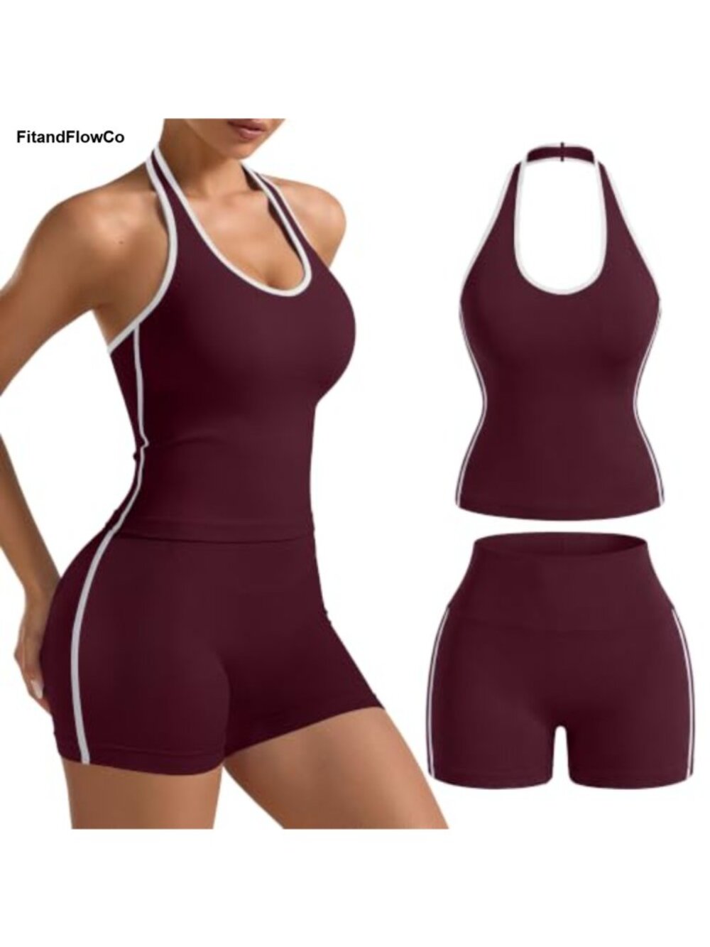 Seamless Workout Set Halter Crop Tank Top and Scrunch Butt Shorts